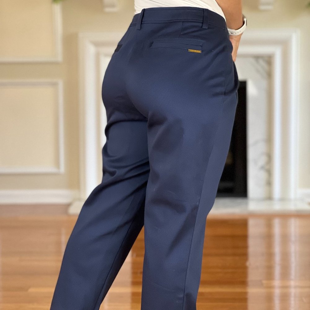 Anne Klein High Straight Fit Cropped Ankle Pants Navy Blue Women's Size 12